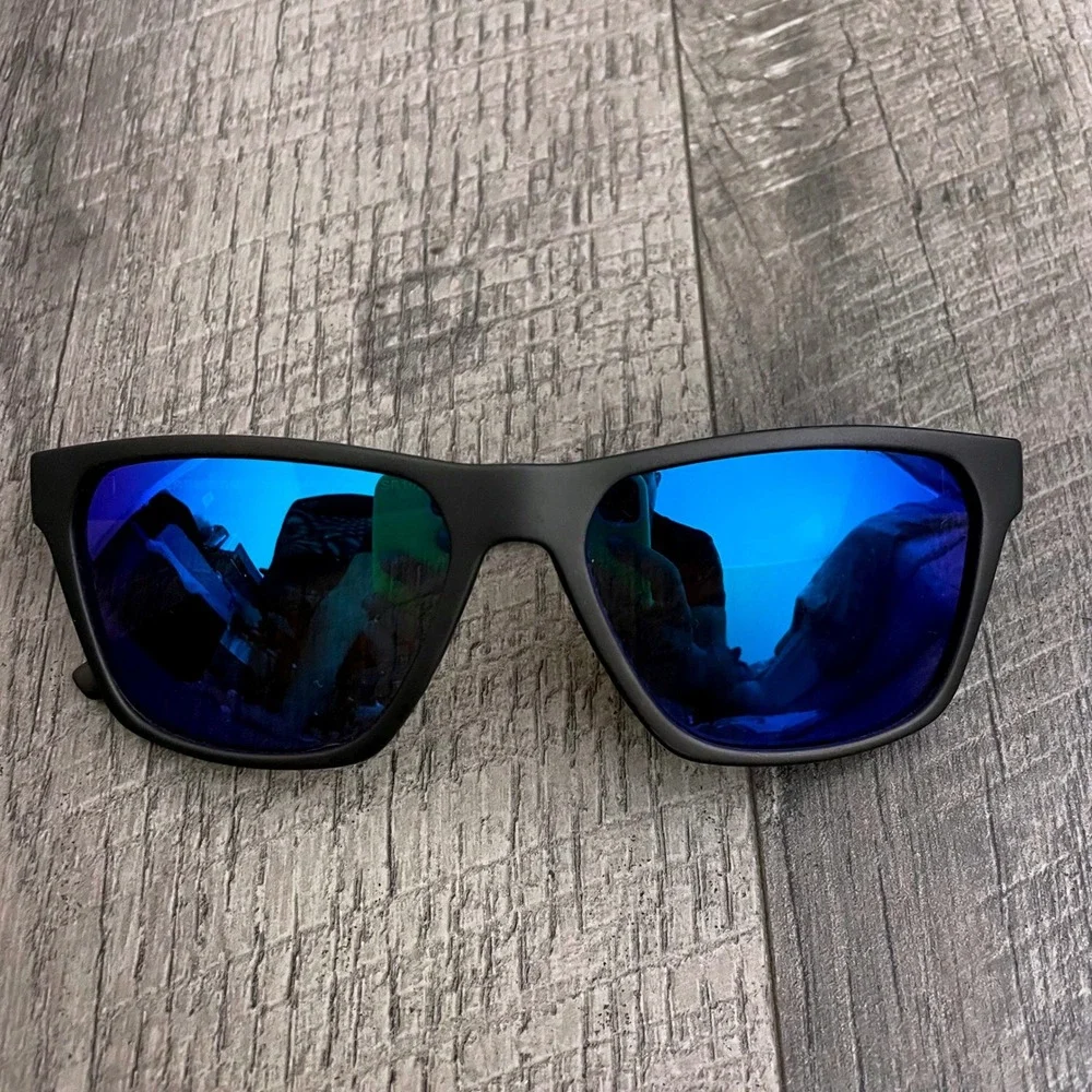 Ironman Mens Sport Sunglasses Matte Black Blue Mirrored Lens Rectangular Frame